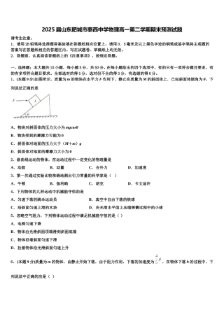 2025届山东肥城市泰西中学物理高一第二学期期末预测试题含解析