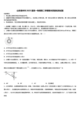 山东德州市2025届高一物理第二学期期末质量检测试题含解析