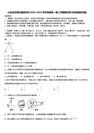 山东省济南外国语学校2024-2025学年物理高一第二学期期末复习检测模拟试题含解析