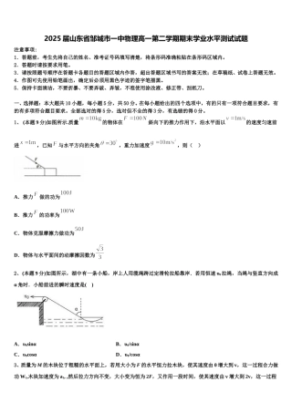 2025届山东省邹城市一中物理高一第二学期期末学业水平测试试题含解析