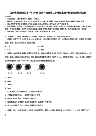 山东省淄博市淄川中学2025届高一物理第二学期期末教学质量检测模拟试题含解析