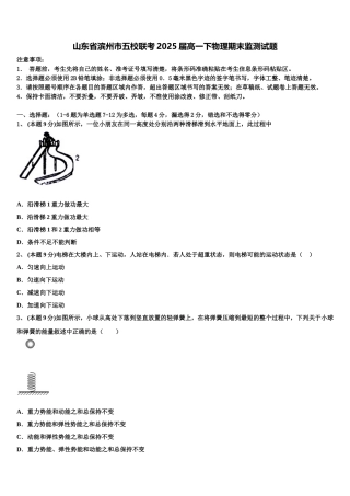 山东省滨州市五校联考2025届高一下物理期末监测试题含解析