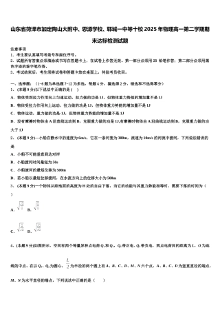 山东省菏泽市加定陶山大附中、思源学校、郓城一中等十校2025年物理高一第二学期期末达标检测试题含解析