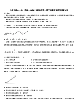 山东省梁山一中、嘉祥一中2025年物理高一第二学期期末统考模拟试题含解析