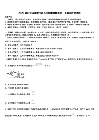 2025届山东省潍坊市寿光现代中学物理高一下期末联考试题含解析