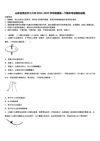 山东省枣庄市十六中2024-2025学年物理高一下期末考试模拟试题含解析