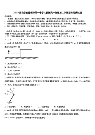 2025届山东省滕州市第一中学人教版高一物理第二学期期末经典试题含解析