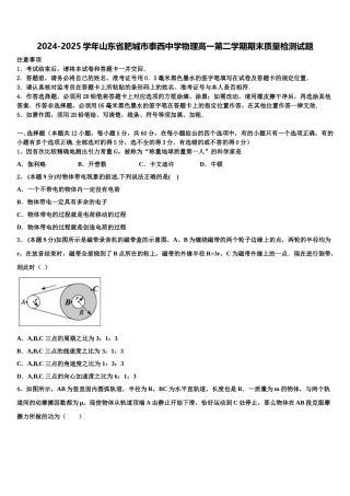2024-2025学年山东省肥城市泰西中学物理高一第二学期期末质量检测试题含解析