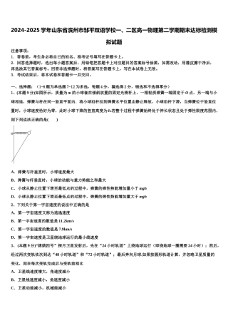 2024-2025学年山东省滨州市邹平双语学校一、二区高一物理第二学期期末达标检测模拟试题含解析