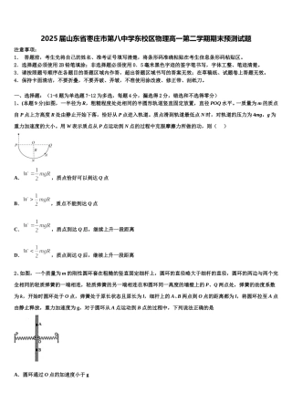 2025届山东省枣庄市第八中学东校区物理高一第二学期期末预测试题含解析