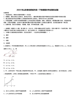2025年山东泰安肥城市高一下物理期末考试模拟试题含解析