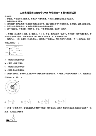 山东省禹城市综合高中2025年物理高一下期末预测试题含解析