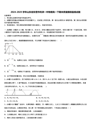 2024-2025学年山东省东营市利津一中物理高一下期末质量跟踪监视试题含解析