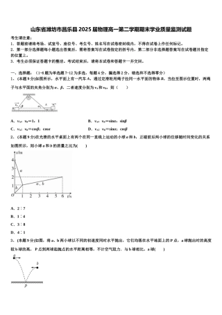 山东省潍坊市昌乐县2025届物理高一第二学期期末学业质量监测试题含解析