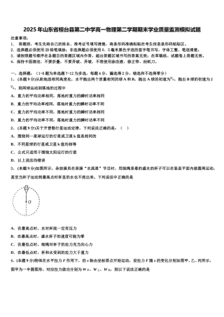 2025年山东省桓台县第二中学高一物理第二学期期末学业质量监测模拟试题含解析
