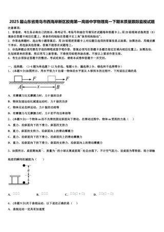 2025届山东省青岛市西海岸新区胶南第一高级中学物理高一下期末质量跟踪监视试题含解析