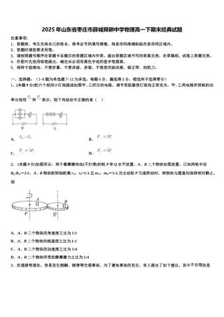 2025年山东省枣庄市薛城舜耕中学物理高一下期末经典试题含解析