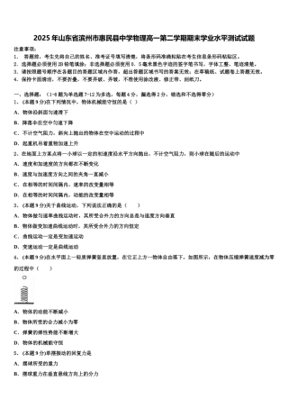 2025年山东省滨州市惠民县中学物理高一第二学期期末学业水平测试试题含解析