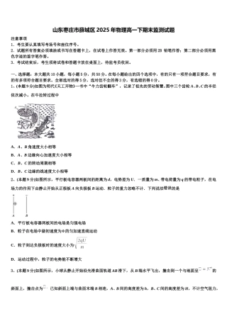 山东枣庄市薛城区2025年物理高一下期末监测试题含解析