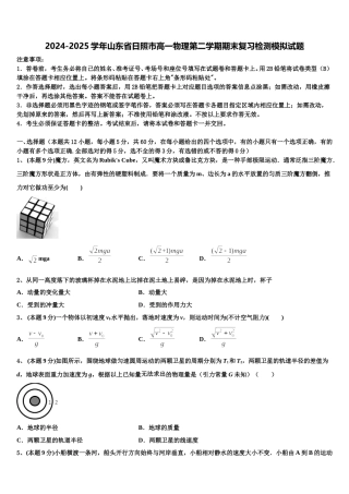 2024-2025学年山东省日照市高一物理第二学期期末复习检测模拟试题含解析