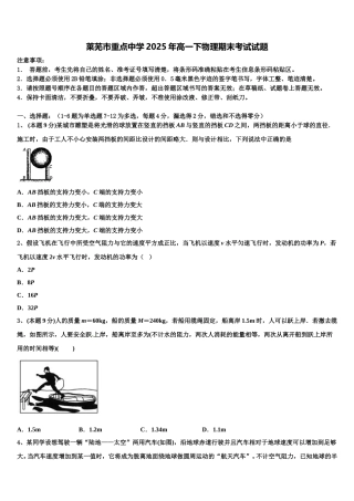 莱芜市重点中学2025年高一下物理期末考试试题含解析