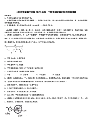 山东省蓬莱第二中学2025年高一下物理期末复习检测模拟试题含解析