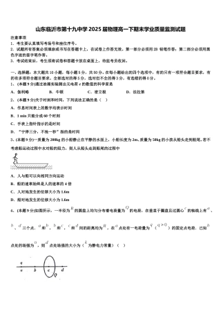 山东临沂市第十九中学2025届物理高一下期末学业质量监测试题含解析