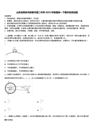 山东省泰安市新泰市第二中学2025年物理高一下期末检测试题含解析