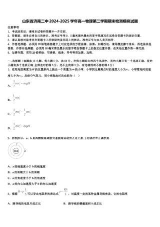 山东省济南二中2024-2025学年高一物理第二学期期末检测模拟试题含解析