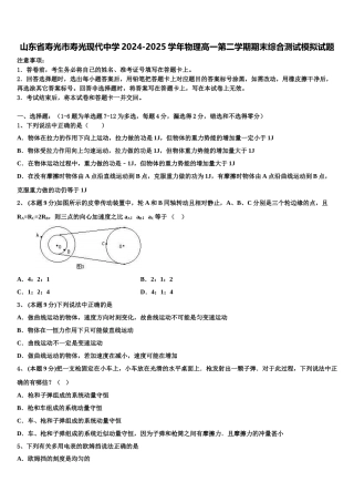 山东省寿光市寿光现代中学2024-2025学年物理高一第二学期期末综合测试模拟试题含解析