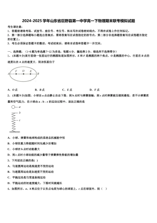 2024-2025学年山东省巨野县第一中学高一下物理期末联考模拟试题含解析
