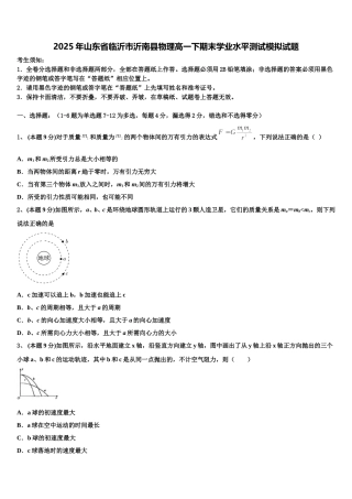 2025年山东省临沂市沂南县物理高一下期末学业水平测试模拟试题含解析