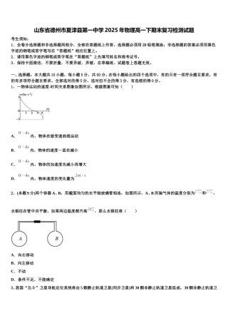 山东省德州市夏津县第一中学2025年物理高一下期末复习检测试题含解析
