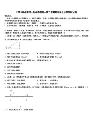 2025年山东师大附中物理高一第二学期期末学业水平测试试题含解析