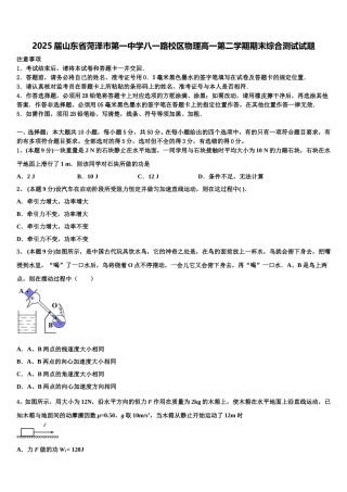 2025届山东省菏泽市第一中学八一路校区物理高一第二学期期末综合测试试题含解析