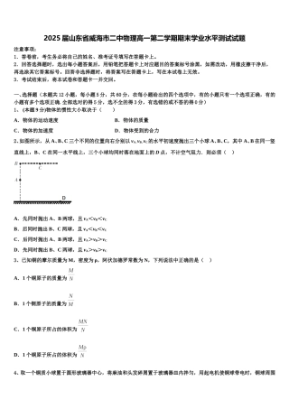2025届山东省威海市二中物理高一第二学期期末学业水平测试试题含解析