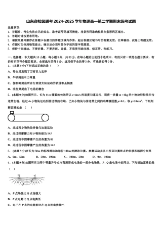 山东省校级联考2024-2025学年物理高一第二学期期末统考试题含解析