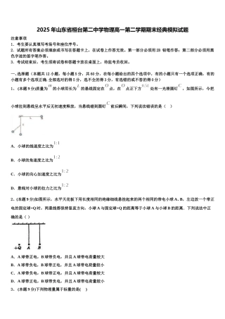 2025年山东省桓台第二中学物理高一第二学期期末经典模拟试题含解析