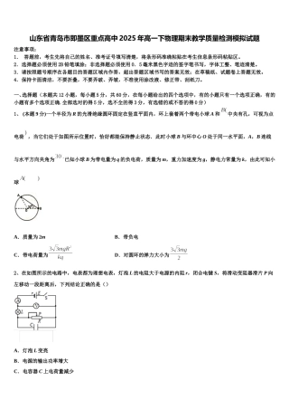 山东省青岛市即墨区重点高中2025年高一下物理期末教学质量检测模拟试题含解析