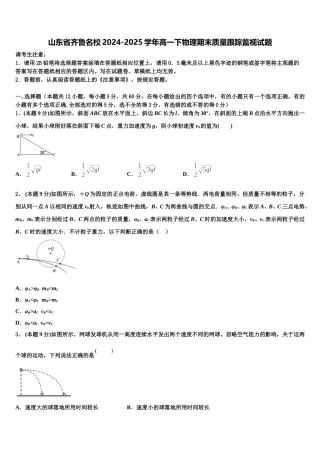 山东省齐鲁名校2024-2025学年高一下物理期末质量跟踪监视试题含解析