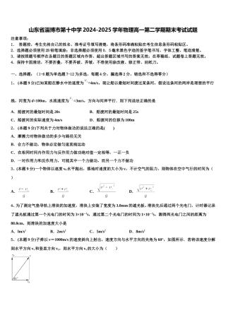 山东省淄博市第十中学2024-2025学年物理高一第二学期期末考试试题含解析