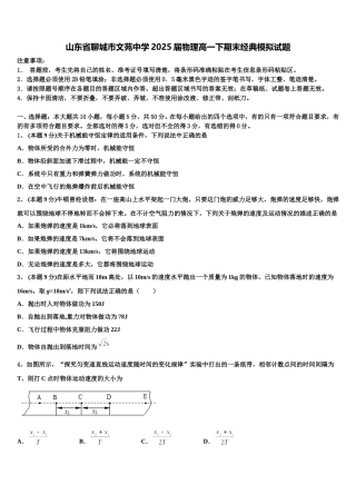 山东省聊城市文苑中学2025届物理高一下期末经典模拟试题含解析