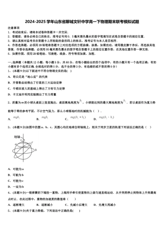 2024-2025学年山东省聊城文轩中学高一下物理期末联考模拟试题含解析