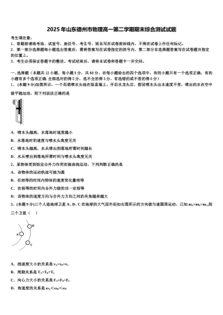 2025年山东德州市物理高一第二学期期末综合测试试题含解析