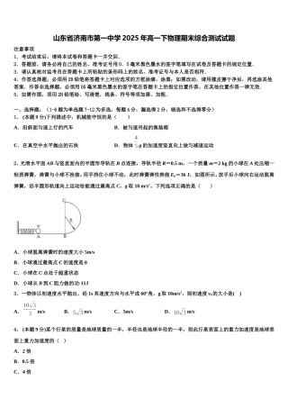 山东省济南市第一中学2025年高一下物理期末综合测试试题含解析