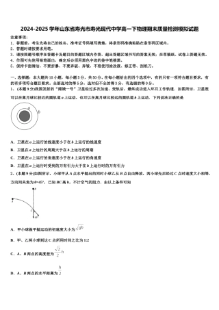 2024-2025学年山东省寿光市寿光现代中学高一下物理期末质量检测模拟试题含解析