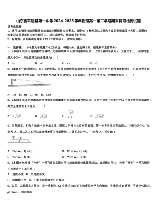 山东省平阴县第一中学2024-2025学年物理高一第二学期期末复习检测试题含解析