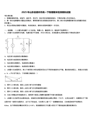 2025年山东省德州市高一下物理期末检测模拟试题含解析