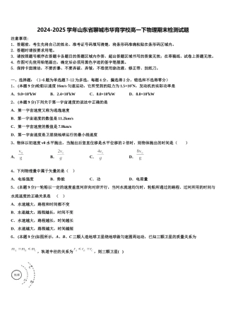 2024-2025学年山东省聊城市华育学校高一下物理期末检测试题含解析