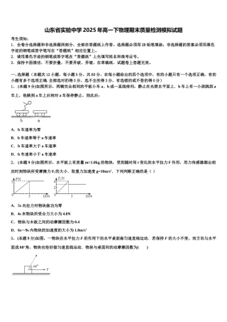 山东省实验中学2025年高一下物理期末质量检测模拟试题含解析